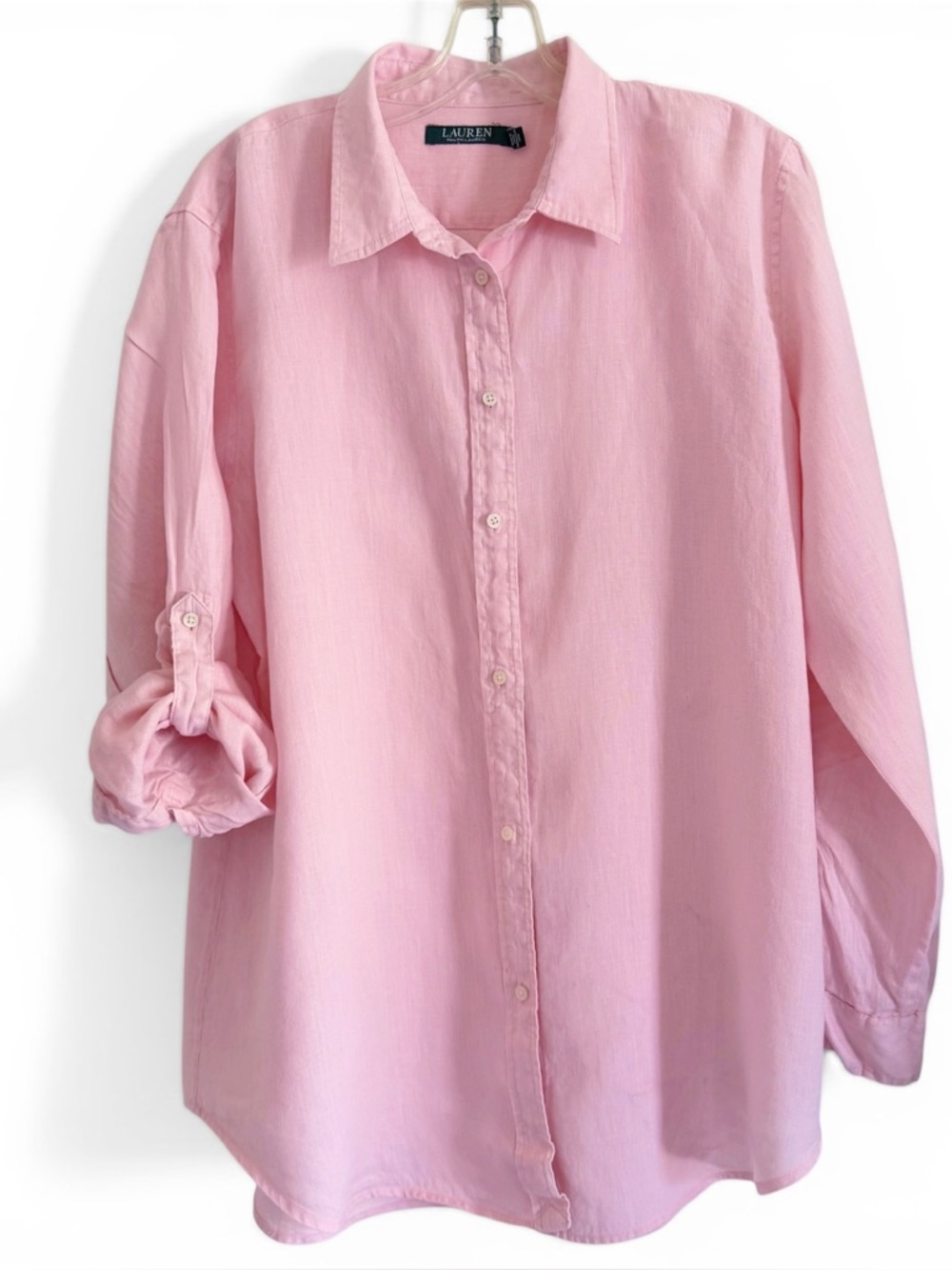 Lauren Ralph Lauren 100% Linen Pastel Pink Relaxed Fit Boyfriend Shirt Size XL